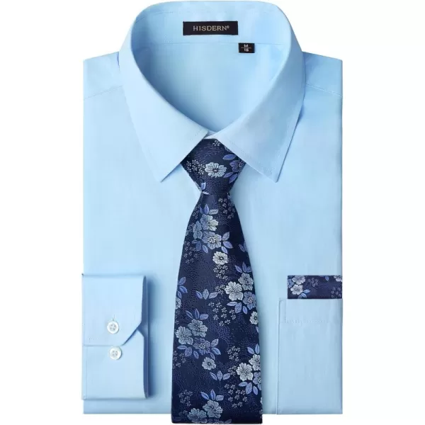 HISDERN Mens Dress Shirt Long Sleeve Matching Tie and Pocket Square Set Classic Button Down Formal Business Shirts