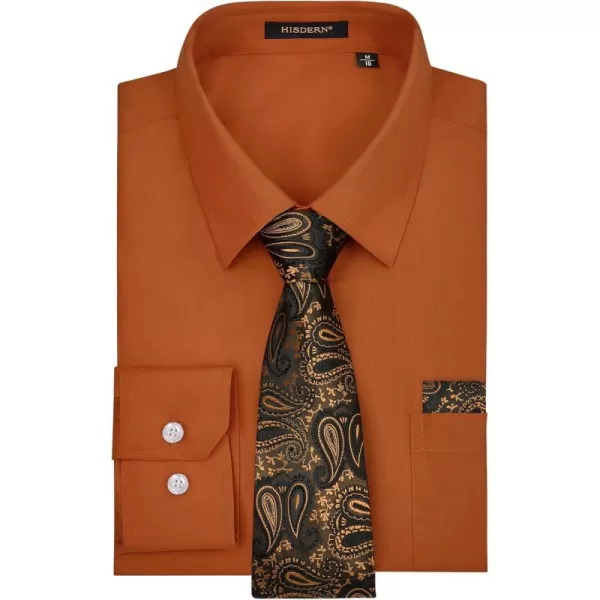 HISDERN Mens Dress Shirt Long Sleeve Matching Tie and Pocket Square Set Classic Button Down Formal Business Shirts