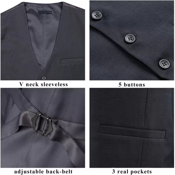 HISDERN Men's Suit Vest Business Formal Dress Waistcoat Vest with 3 Pockets for Suit or Tuxedo Slim Fit