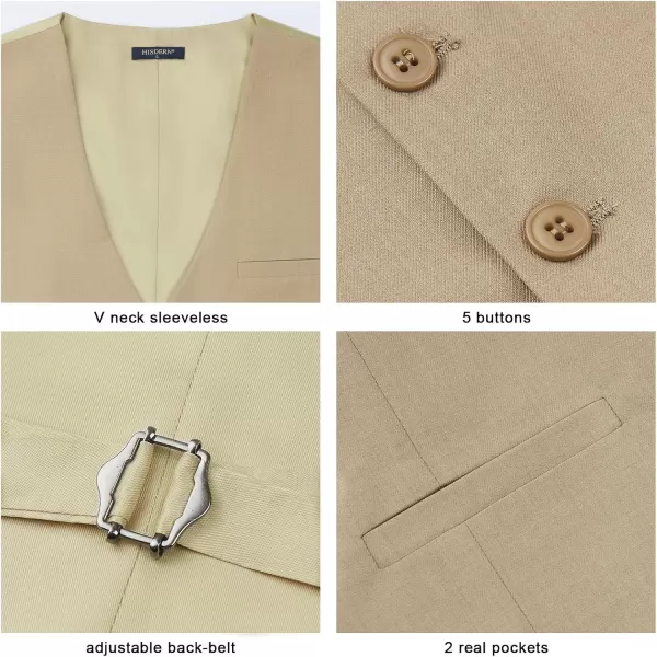 HISDERN Men's Suit Vest Business Formal Dress Waistcoat Vest with 3 Pockets for Suit or Tuxedo Slim Fit