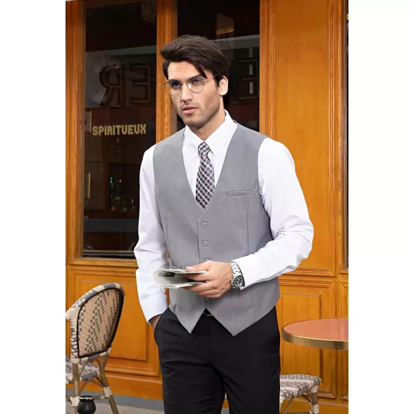 HISDERN Men's Suit Vest Business Formal Dress Waistcoat Vest with 3 Pockets for Suit or Tuxedo Slim Fit