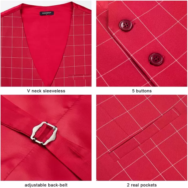 HISDERN Men's Suit Vest Business Plaid Formal Dress Waistcoat Slim Fit Vests for Men with 3 Pocket for Suit or Tuxedo
