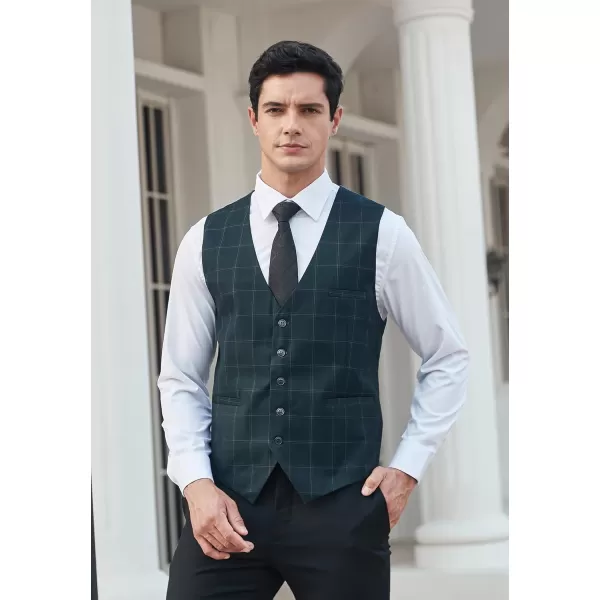 HISDERN Men's Suit Vest Business Plaid Formal Dress Waistcoat Slim Fit Vests for Men with 3 Pocket for Suit or Tuxedo