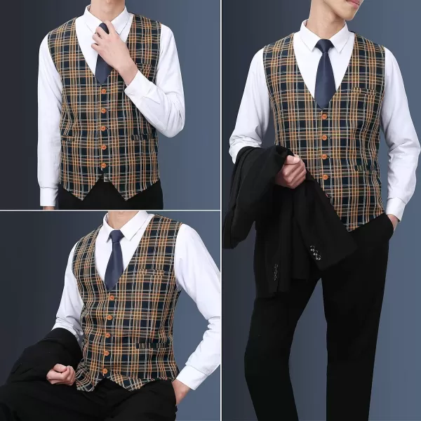 HISDERN Men's Suit Vest Business Plaid Formal Dress Waistcoat Slim Fit Vests for Men with 3 Pocket for Suit or Tuxedo