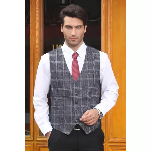 HISDERN Men's Suit Vest Business Plaid Formal Dress Waistcoat Slim Fit Vests for Men with 3 Pocket for Suit or Tuxedo