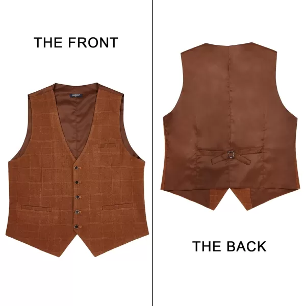 HISDERN Men's Suit Vest Business Plaid Formal Dress Waistcoat Slim Fit Vests for Men with 3 Pocket for Suit or Tuxedo