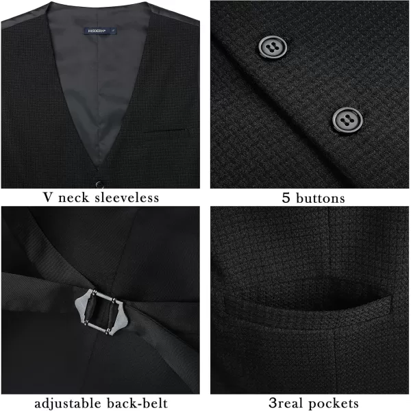HISDERN Men's Suit Vest Business Plaid Formal Dress Waistcoat Slim Fit Vests for Men with 3 Pocket for Suit or Tuxedo