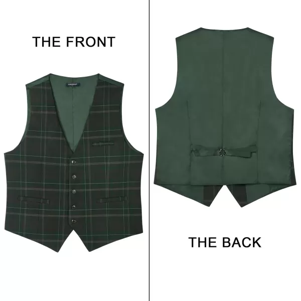 HISDERN Men's Suit Vest Business Plaid Formal Dress Waistcoat Slim Fit Vests for Men with 3 Pocket for Suit or Tuxedo