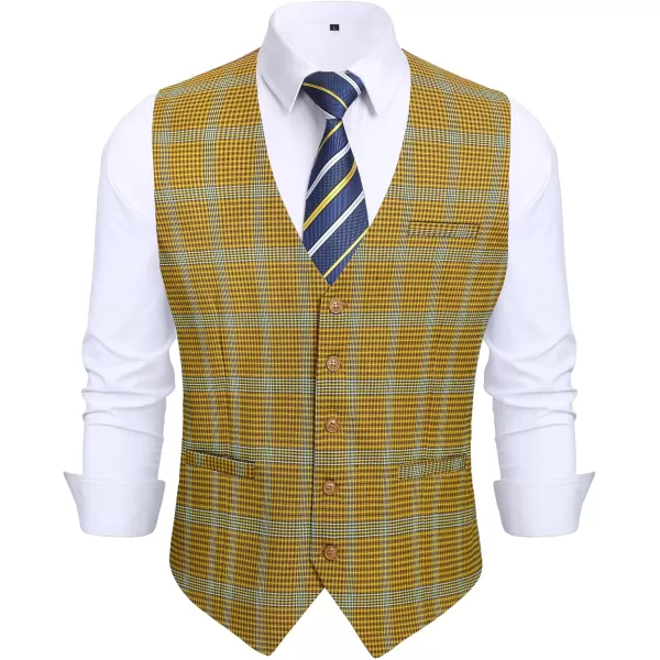 HISDERN Men's Suit Vest Business Plaid Formal Dress Waistcoat Slim Fit Vests for Men with 3 Pocket for Suit or Tuxedo