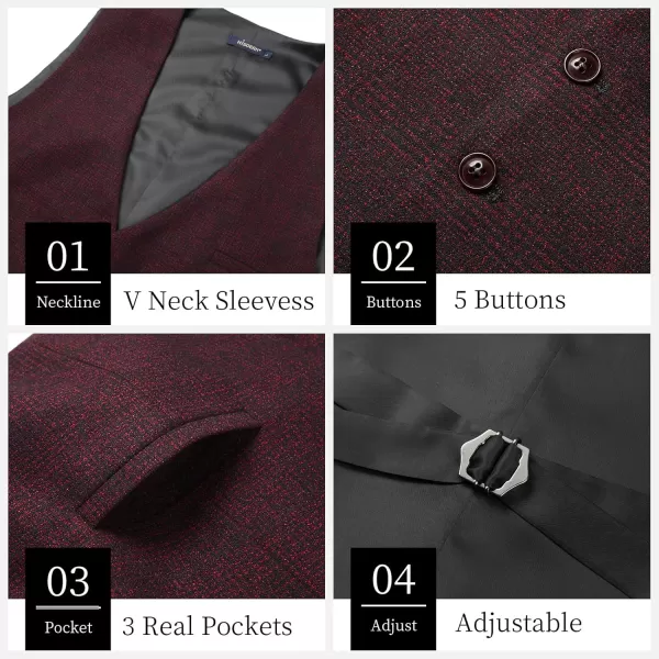 HISDERN Men's Suit Vest Business Plaid Formal Dress Waistcoat Slim Fit Vests for Men with 3 Pocket for Suit or Tuxedo