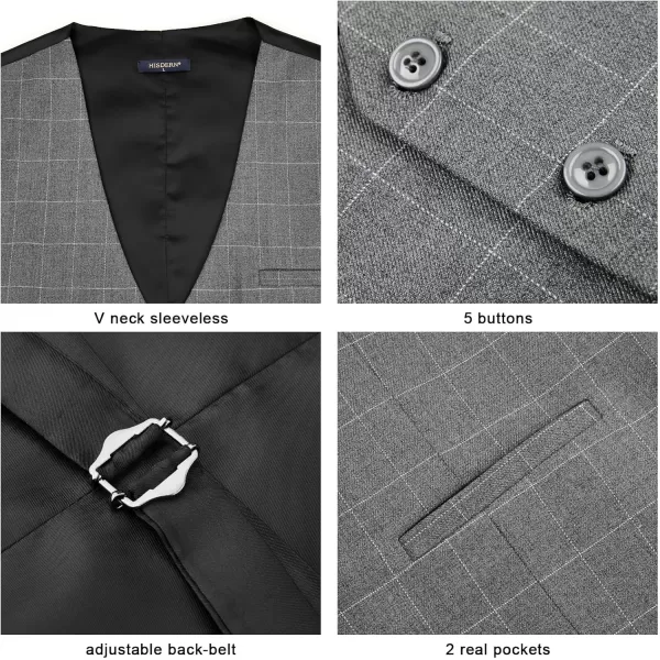 HISDERN Men's Suit Vest Business Plaid Formal Dress Waistcoat Slim Fit Vests for Men with 3 Pocket for Suit or Tuxedo