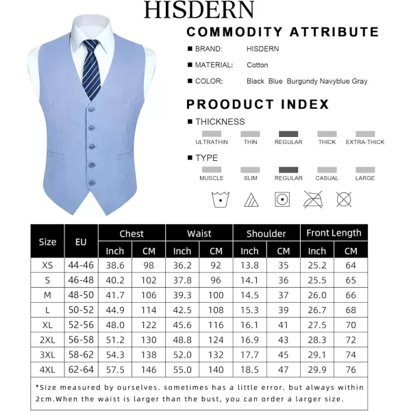 HISDERN Men's Suit Vest Business Plaid Formal Dress Waistcoat Slim Fit Vests for Men with 3 Pocket for Suit or Tuxedo