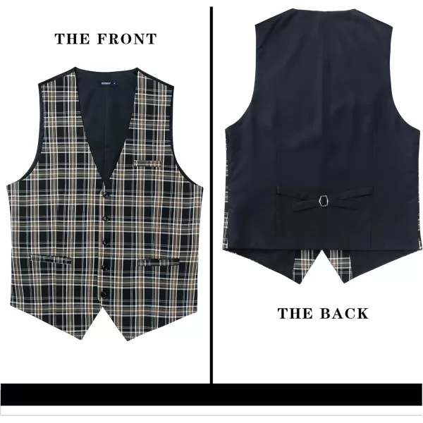 HISDERN Men's Suit Vest Business Plaid Formal Dress Waistcoat Slim Fit Vests for Men with 3 Pocket for Suit or Tuxedo