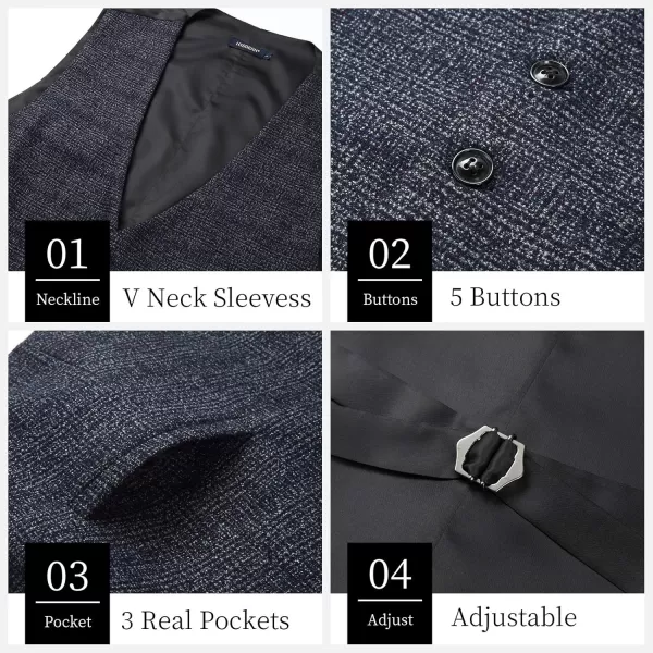 HISDERN Men's Suit Vest Business Plaid Formal Dress Waistcoat Slim Fit Vests for Men with 3 Pocket for Suit or Tuxedo