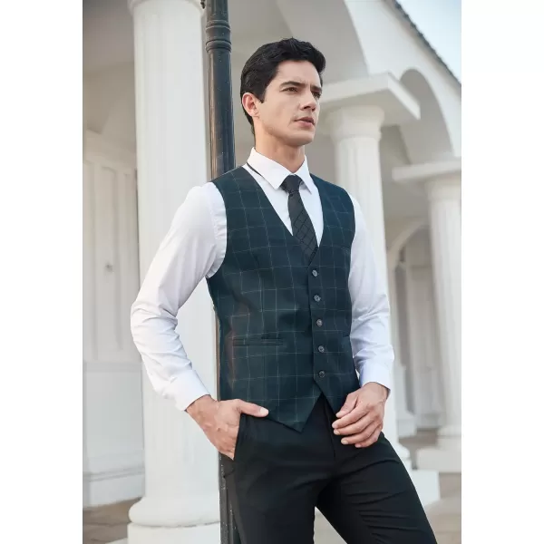 HISDERN Men's Suit Vest Business Plaid Formal Dress Waistcoat Slim Fit Vests for Men with 3 Pocket for Suit or Tuxedo