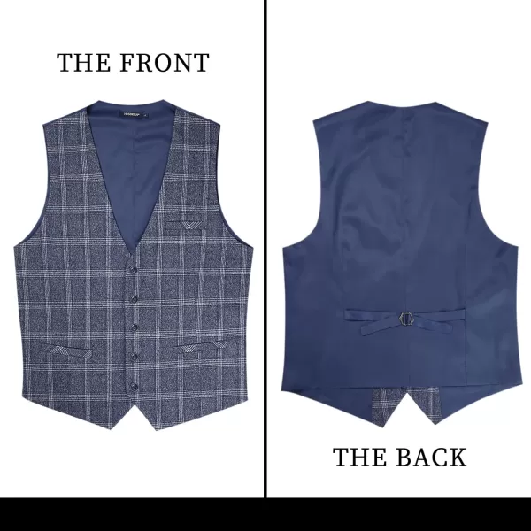 HISDERN Men's Suit Vest Business Plaid Formal Dress Waistcoat Slim Fit Vests for Men with 3 Pocket for Suit or Tuxedo
