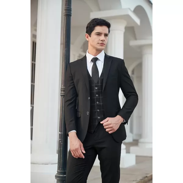 HISDERN Men's Suit Vest Business Plaid Formal Dress Waistcoat Slim Fit Vests for Men with 3 Pocket for Suit or Tuxedo