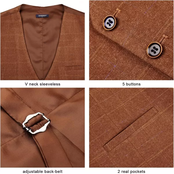 HISDERN Men's Suit Vest Business Plaid Formal Dress Waistcoat Slim Fit Vests for Men with 3 Pocket for Suit or Tuxedo