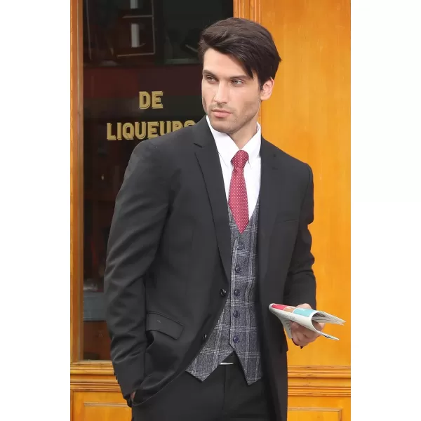 HISDERN Men's Suit Vest Business Plaid Formal Dress Waistcoat Slim Fit Vests for Men with 3 Pocket for Suit or Tuxedo