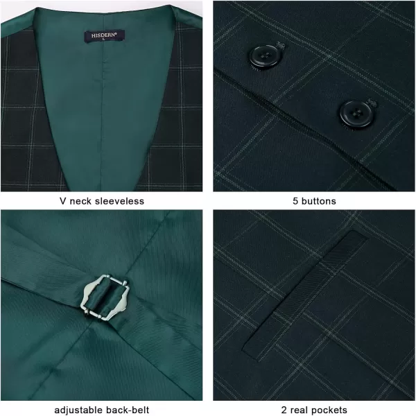 HISDERN Men's Suit Vest Business Plaid Formal Dress Waistcoat Slim Fit Vests for Men with 3 Pocket for Suit or Tuxedo