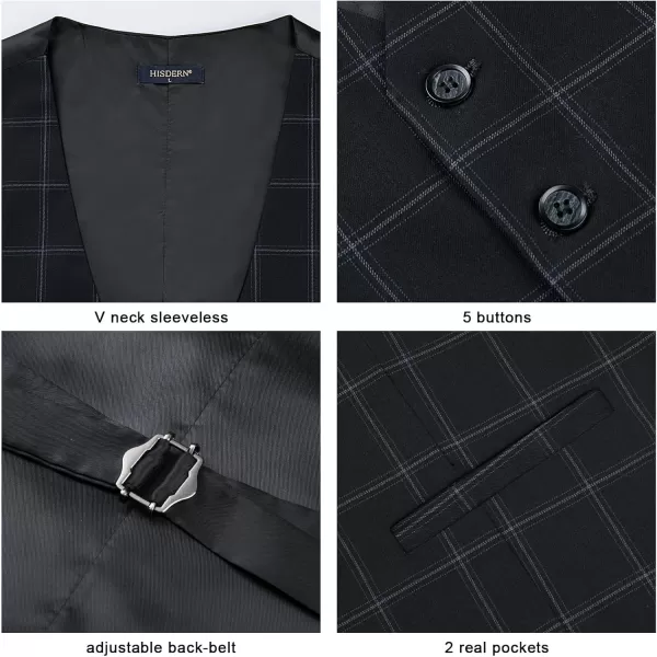 HISDERN Men's Suit Vest Business Plaid Formal Dress Waistcoat Slim Fit Vests for Men with 3 Pocket for Suit or Tuxedo