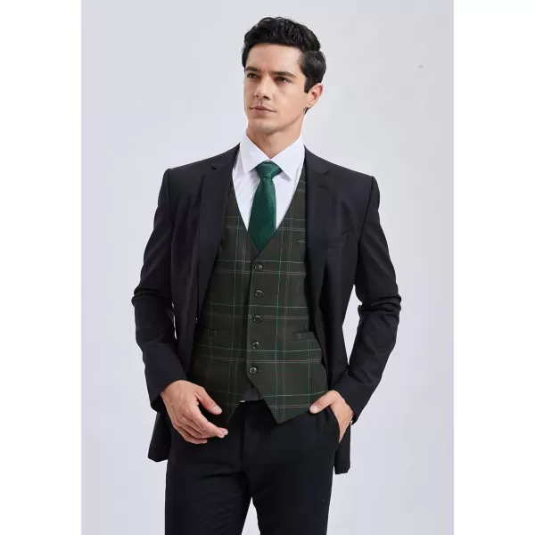 HISDERN Men's Suit Vest Business Plaid Formal Dress Waistcoat Slim Fit Vests for Men with 3 Pocket for Suit or Tuxedo