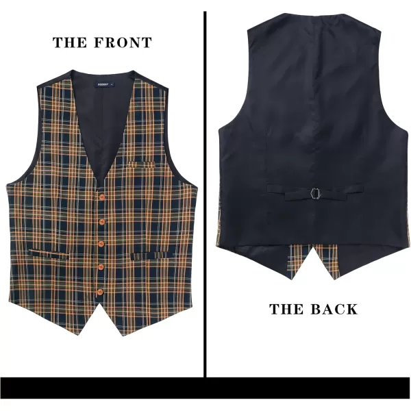 HISDERN Men's Suit Vest Business Plaid Formal Dress Waistcoat Slim Fit Vests for Men with 3 Pocket for Suit or Tuxedo