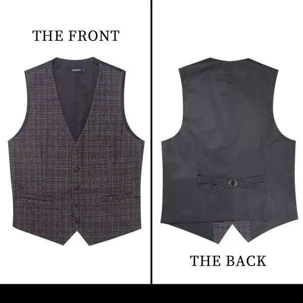 HISDERN Men's Suit Vest Business Plaid Formal Dress Waistcoat Slim Fit Vests for Men with 3 Pocket for Suit or Tuxedo
