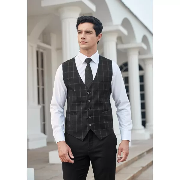 HISDERN Men's Suit Vest Business Plaid Formal Dress Waistcoat Slim Fit Vests for Men with 3 Pocket for Suit or Tuxedo