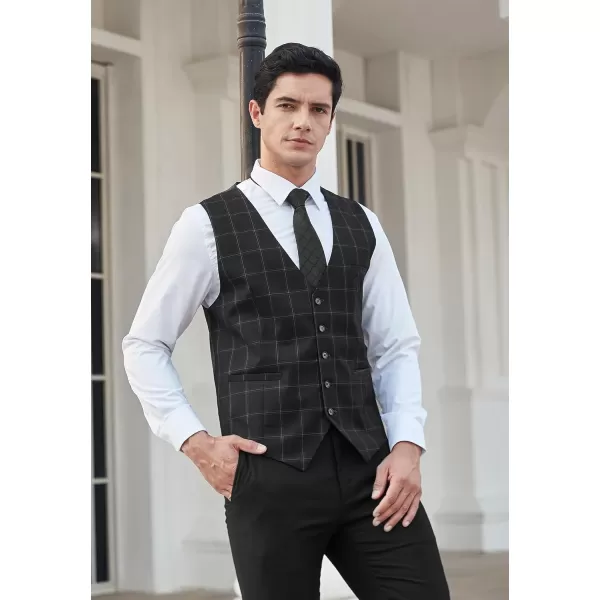 HISDERN Men's Suit Vest Business Plaid Formal Dress Waistcoat Slim Fit Vests for Men with 3 Pocket for Suit or Tuxedo