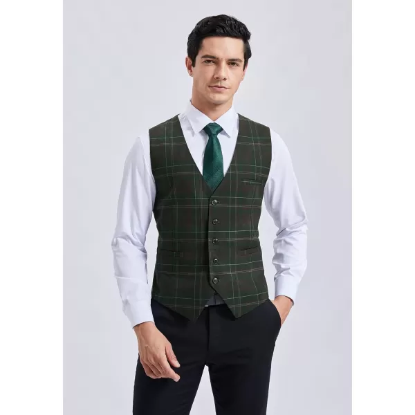 HISDERN Men's Suit Vest Business Plaid Formal Dress Waistcoat Slim Fit Vests for Men with 3 Pocket for Suit or Tuxedo