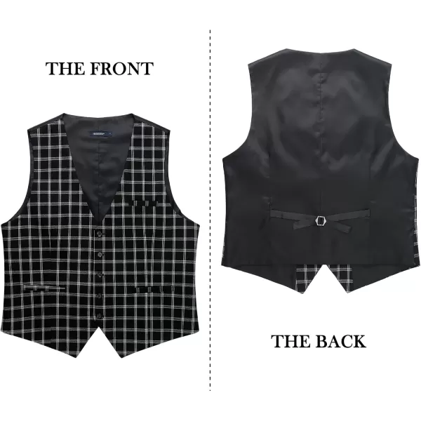 HISDERN Men's Suit Vest Business Plaid Formal Dress Waistcoat Slim Fit Vests for Men with 3 Pocket for Suit or Tuxedo