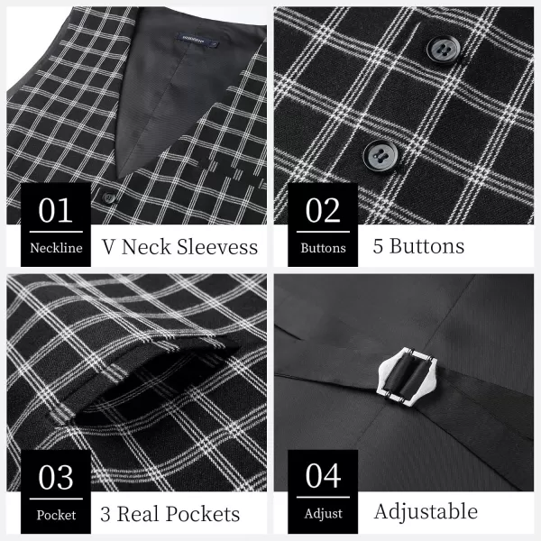 HISDERN Men's Suit Vest Business Plaid Formal Dress Waistcoat Slim Fit Vests for Men with 3 Pocket for Suit or Tuxedo