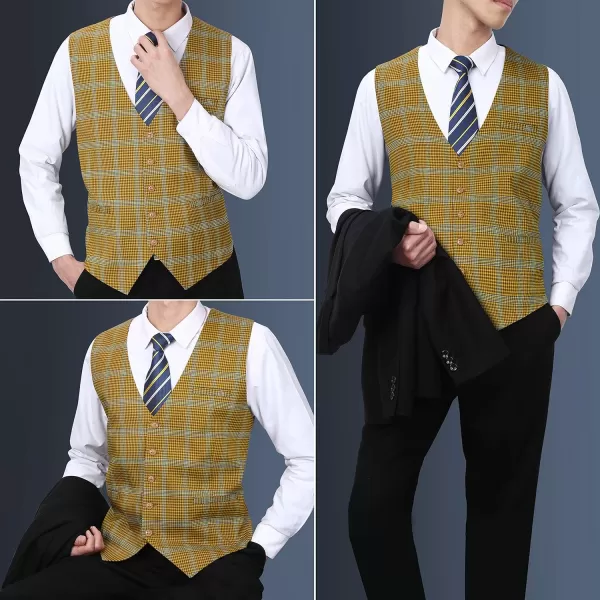 HISDERN Men's Suit Vest Business Plaid Formal Dress Waistcoat Slim Fit Vests for Men with 3 Pocket for Suit or Tuxedo