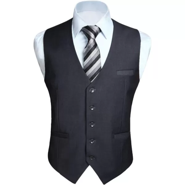 HISDERN Men's Suit Vest Business Formal Dress Waistcoat Vest with 3 Pockets for Suit or Tuxedo Slim Fit
