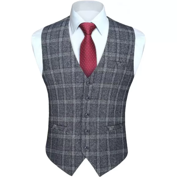 HISDERN Men's Suit Vest Business Plaid Formal Dress Waistcoat Slim Fit Vests for Men with 3 Pocket for Suit or Tuxedo