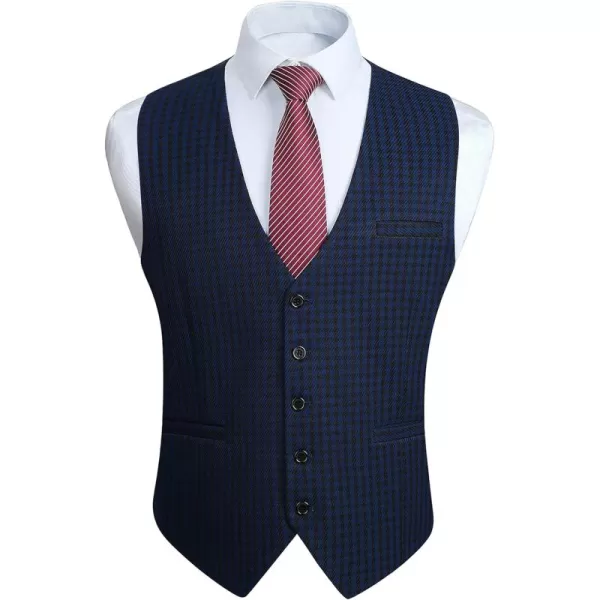 HISDERN Men's Suit Vest Business Plaid Formal Dress Waistcoat Slim Fit Vests for Men with 3 Pocket for Suit or Tuxedo