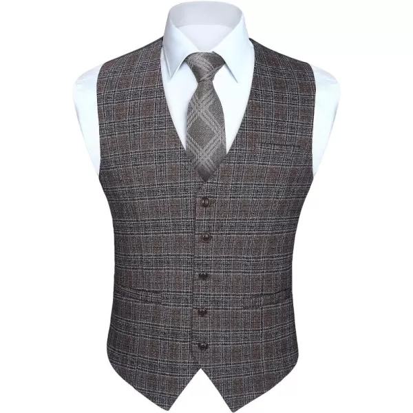 HISDERN Men's Suit Vest Business Plaid Formal Dress Waistcoat Slim Fit Vests for Men with 3 Pocket for Suit or Tuxedo