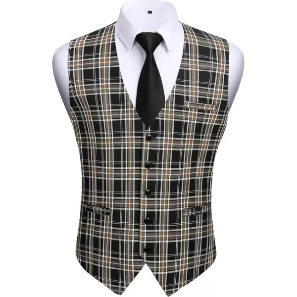 HISDERN Men's Suit Vest Business Plaid Formal Dress Waistcoat Slim Fit Vests for Men with 3 Pocket for Suit or Tuxedo