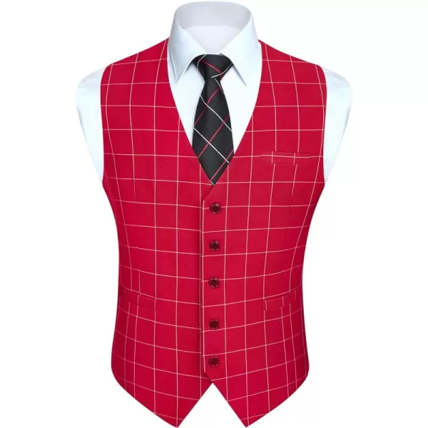 HISDERN Men's Suit Vest Business Plaid Formal Dress Waistcoat Slim Fit Vests for Men with 3 Pocket for Suit or Tuxedo