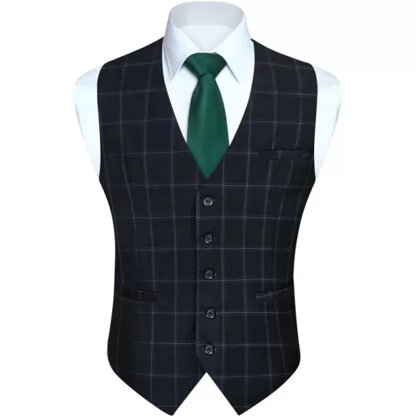 HISDERN Men's Suit Vest Business Plaid Formal Dress Waistcoat Slim Fit Vests for Men with 3 Pocket for Suit or Tuxedo
