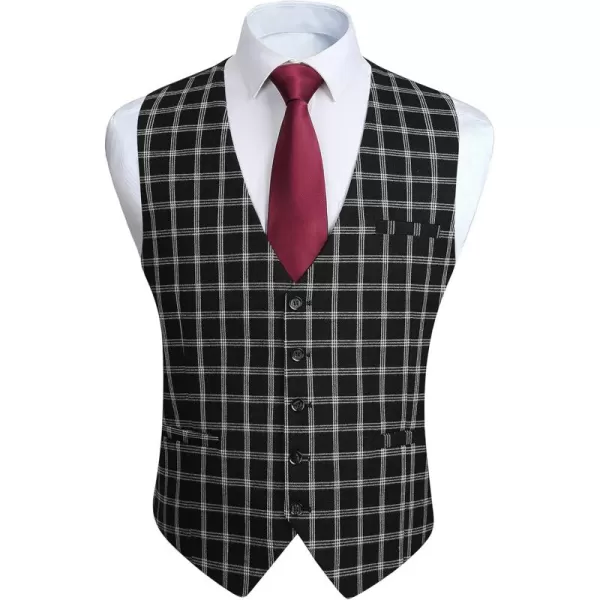 HISDERN Men's Suit Vest Business Plaid Formal Dress Waistcoat Slim Fit Vests for Men with 3 Pocket for Suit or Tuxedo