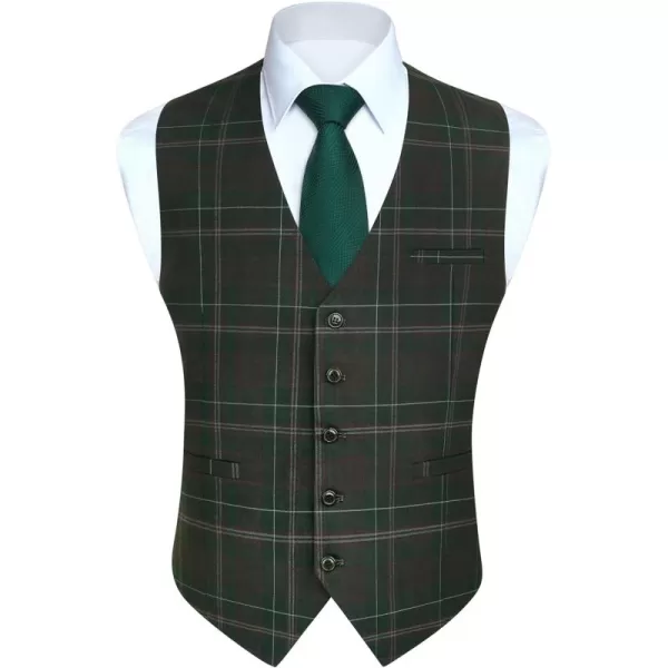 HISDERN Men's Suit Vest Business Plaid Formal Dress Waistcoat Slim Fit Vests for Men with 3 Pocket for Suit or Tuxedo