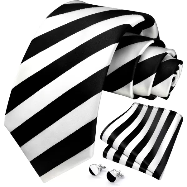 HISDERN Mens Ties Set Stripe Plaid Ties for Men and Pocket Square Cufflinks Formal Silk Necktie Wedding Business