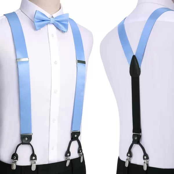 HISDERN Bow Tie and Suspenders for Men Suspender and Bowtie Handkerchief Set Adjustable Y Shape 6 Clips Wedding Brace