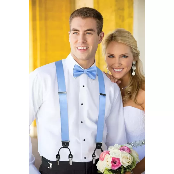 HISDERN Bow Tie and Suspenders for Men Suspender and Bowtie Handkerchief Set Adjustable Y Shape 6 Clips Wedding Brace