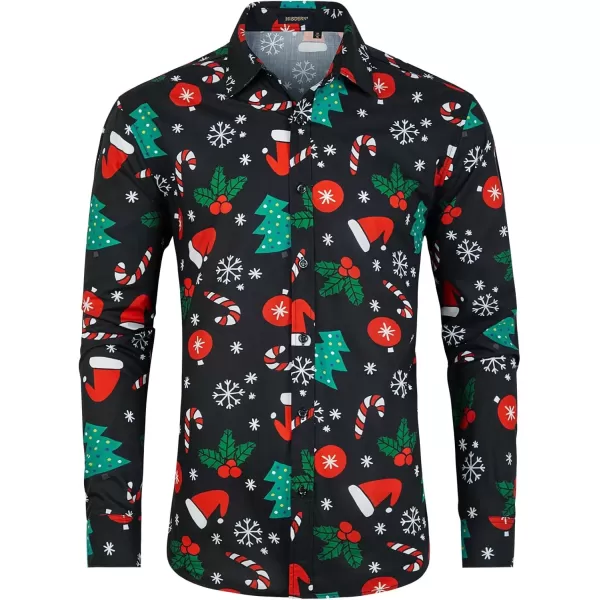 imageHISDERN Christmas Shirts for Mens Dress Shirts Long Sleeve Button Down Shirt Holiday Funny Xmas Shirts Santa Cluas PartyBlack1