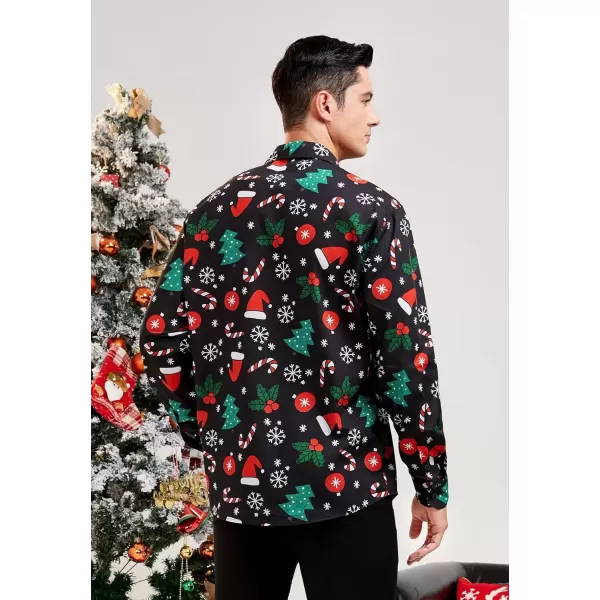 imageHISDERN Christmas Shirts for Mens Dress Shirts Long Sleeve Button Down Shirt Holiday Funny Xmas Shirts Santa Cluas PartyBlack1