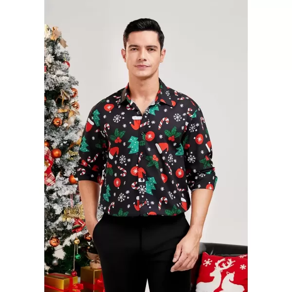 imageHISDERN Christmas Shirts for Mens Dress Shirts Long Sleeve Button Down Shirt Holiday Funny Xmas Shirts Santa Cluas PartyBlack1