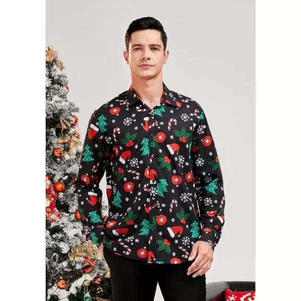 imageHISDERN Christmas Shirts for Mens Dress Shirts Long Sleeve Button Down Shirt Holiday Funny Xmas Shirts Santa Cluas PartyBlack1